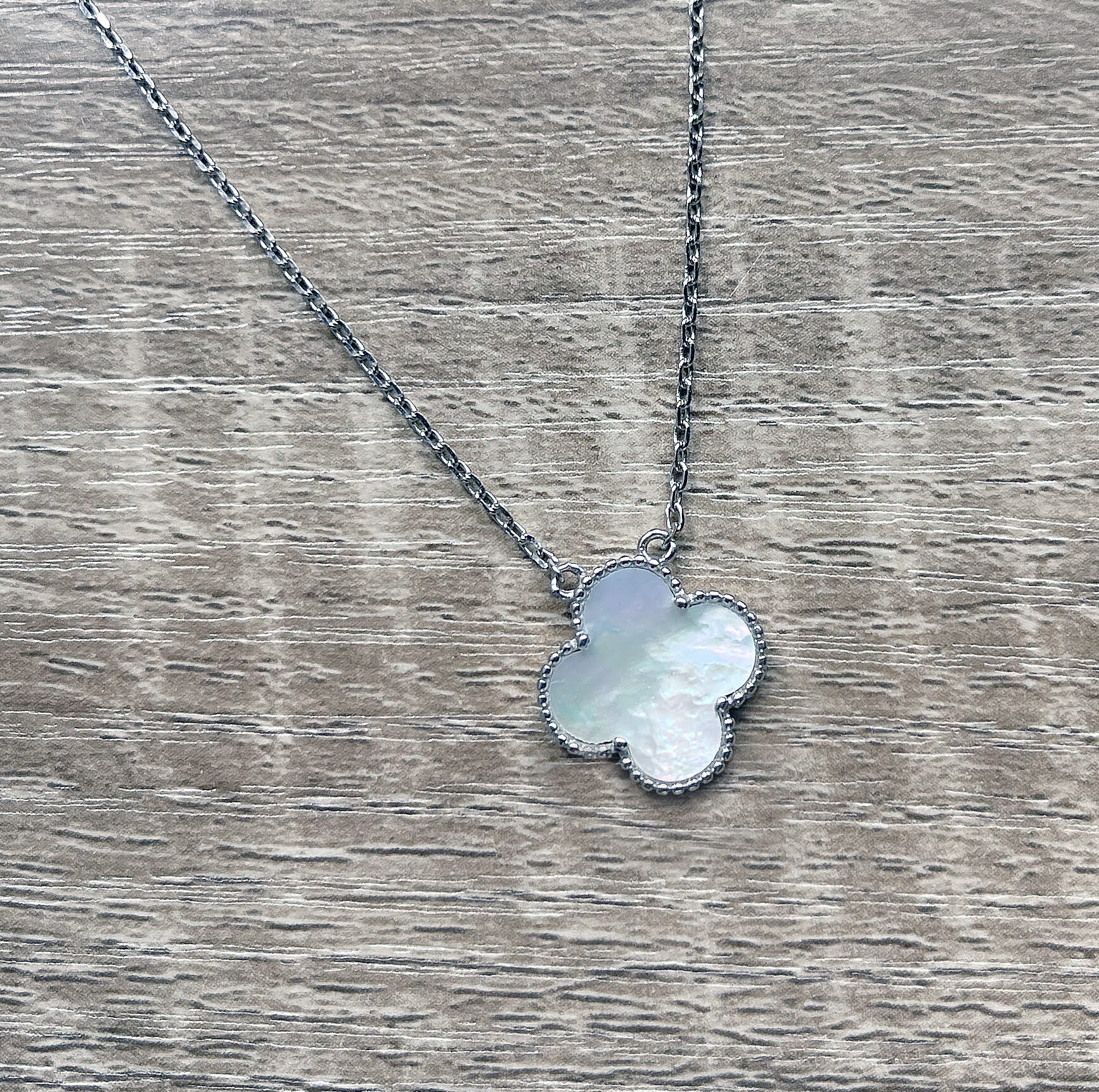 Clover Necklace 15mm Mother of Pearl Clover – Rhodium Plated Sterling ...